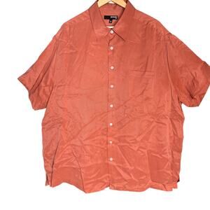 Murano 100% Silk Mens 2XL Orange Button Up Shirt Short Sleeve Casual Camp